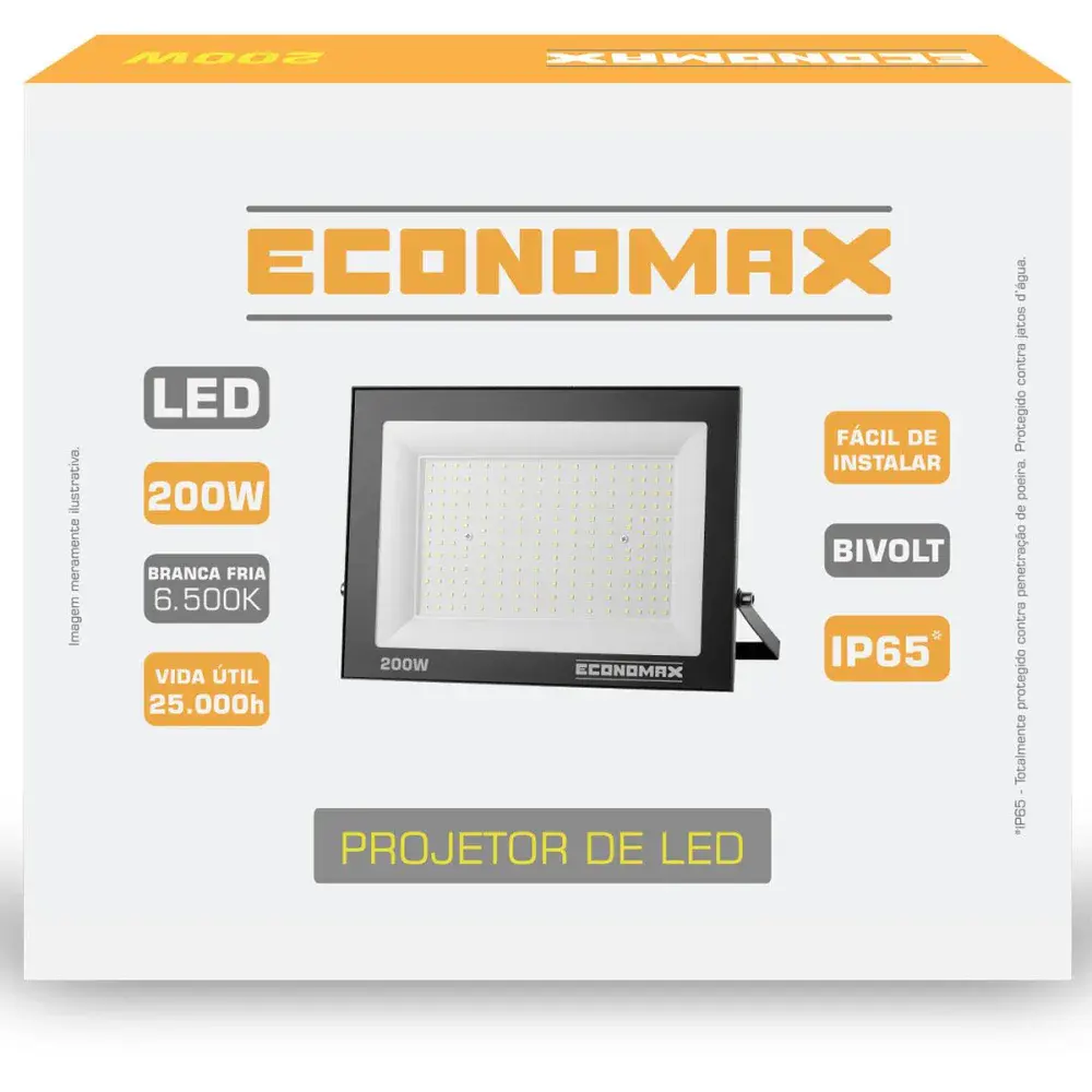 Refletor de led preto 12000LM 200W 6500K biv Economax