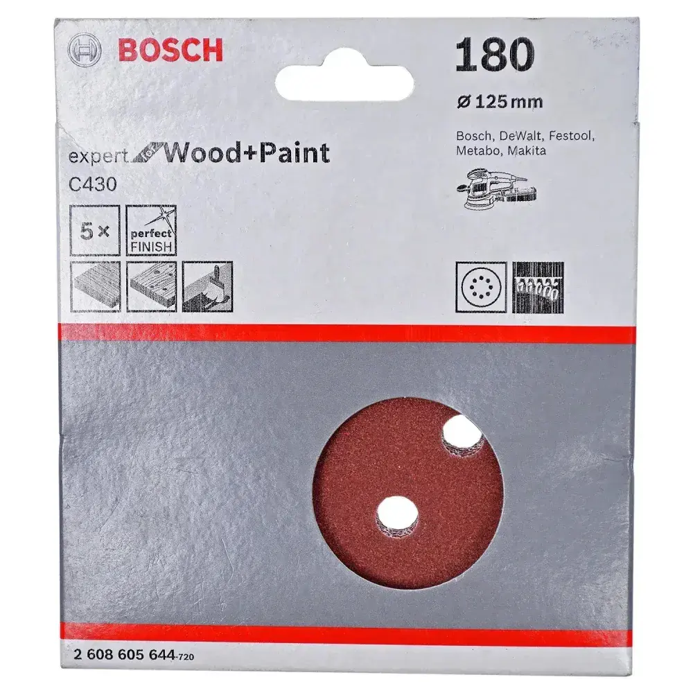 Lixa disco velcro para madeira 5 peç 125MM G180 Bosch — fotografia 6