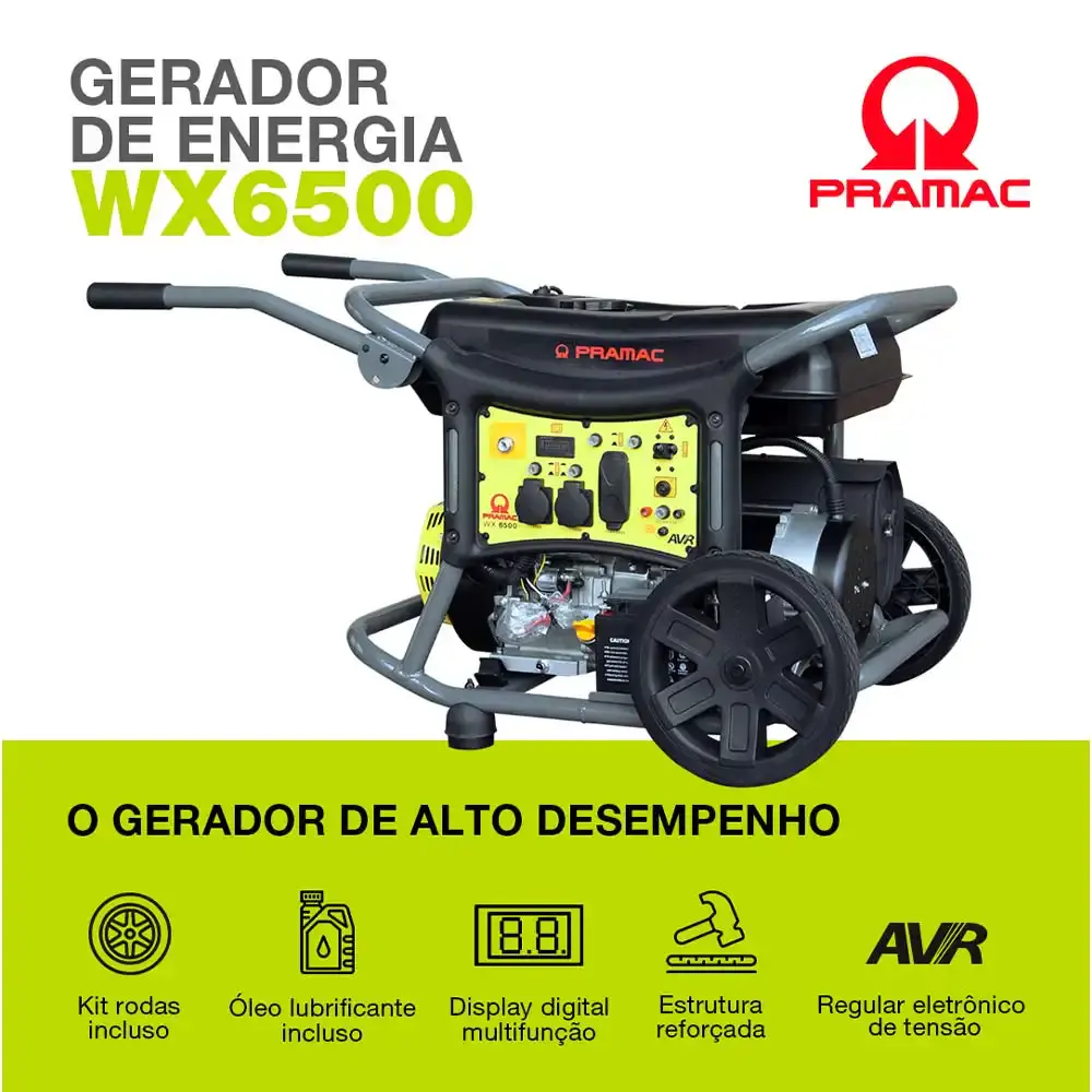 Gerador à gasolina 6.3 KVA com bateria 4T digital com AVR WX6500 mono bivolt PR652MXB003I Pramac — fotografia 3