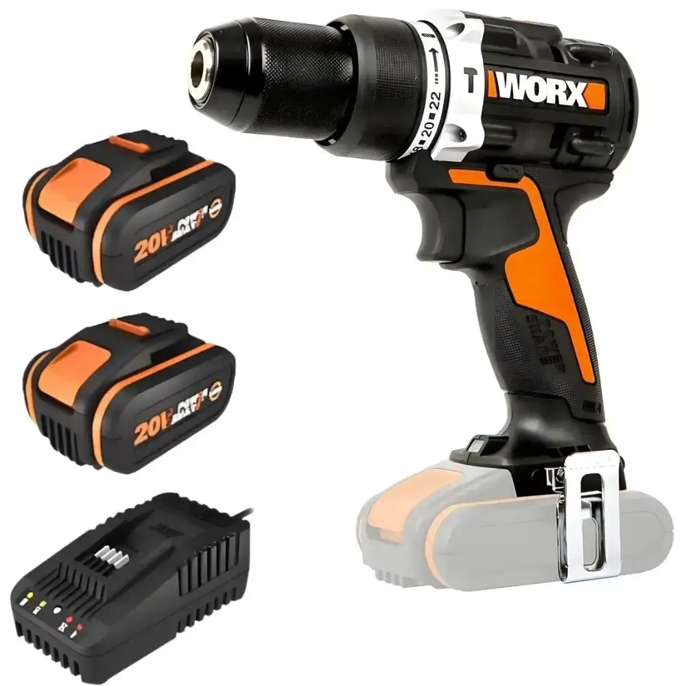 Parafusadeira furadeira de impacto brushless 1/2 POL com 2 baterias e carregador Worx — fotografia 2