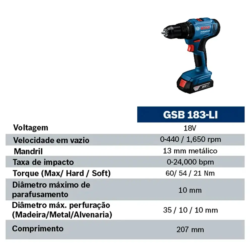 Parafusadeira furadeira impacto Bosch 56NM 2 baterias e maleta GSB 183-LI — fotografia 7