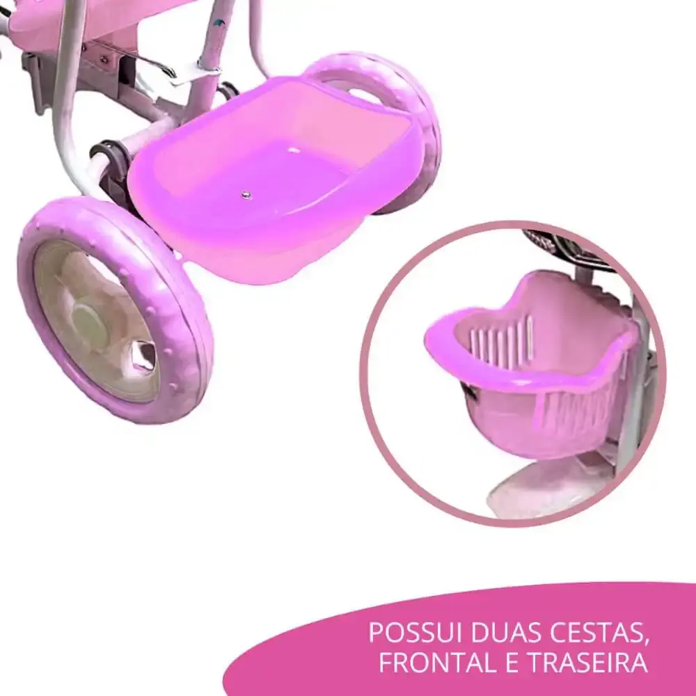 Triciclo motoca infantil passeio rosa com empurrador e cobertura BW003-R ImportWay — fotografia 12