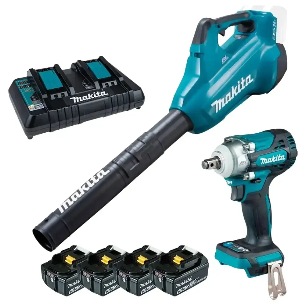 Soprador de folhas chave de impacto 1/2POL roçadeira corte 30CM 4 baterias 18V carregador Makita — fotografia 2