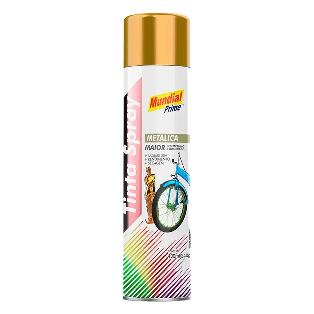 Tinta spray 400ML metálica dourado AE01000060 mundial prime — fotografia 5