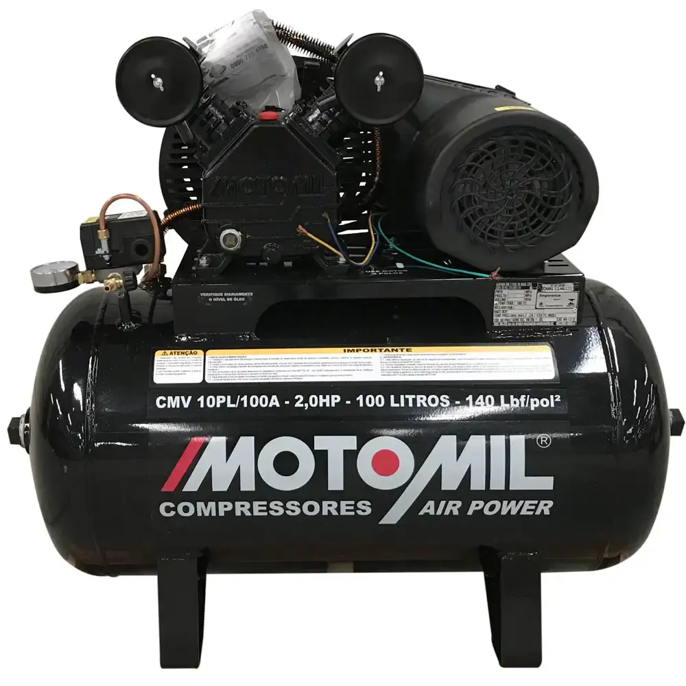 Compressor de ar 10 pés 2,0 HP 100 litros 2 pistões CMV-10PL|100A profissional MotoMil 110 V