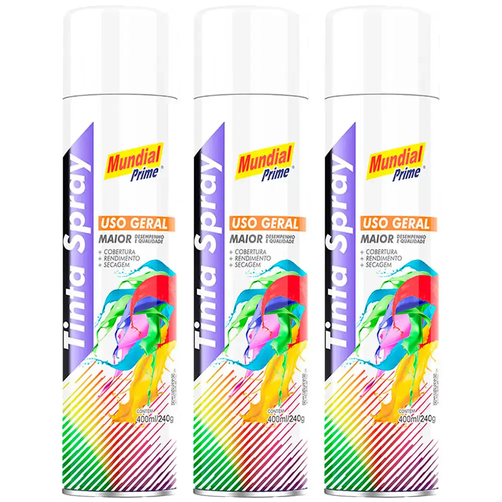Tinta Spray 400 ml Branco com 03 Uni MUNDIAL PRIME