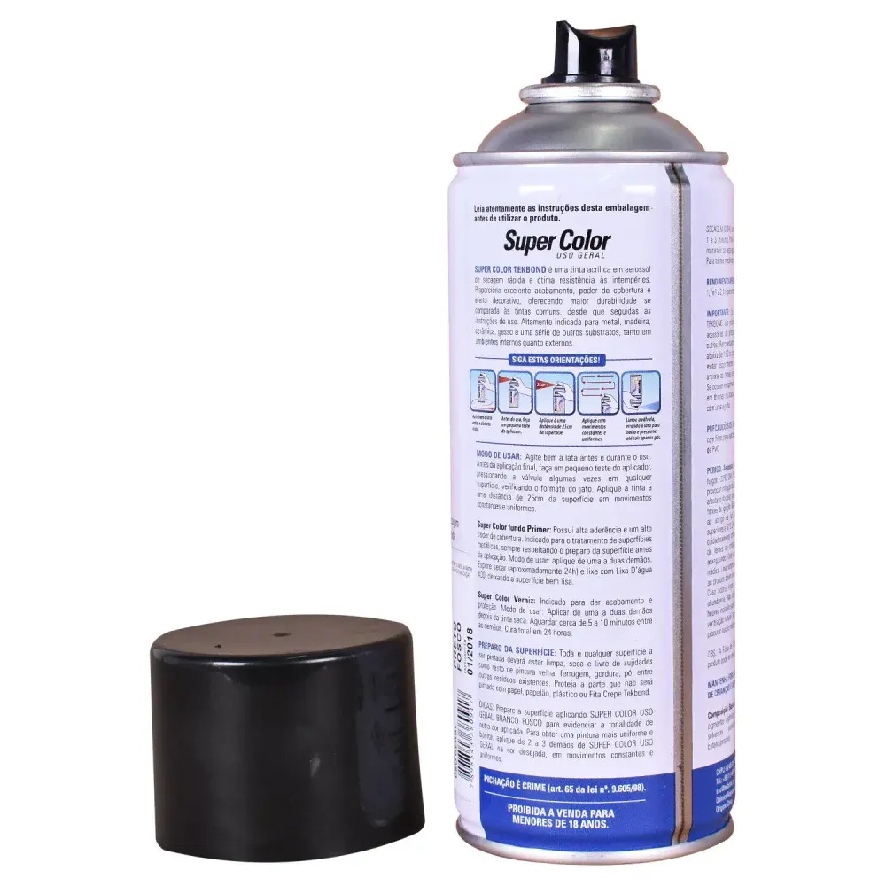 Tinta spray super color preto fosco 350ML Tekbond — fotografia 3