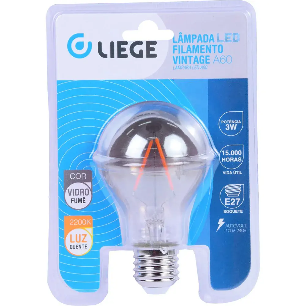 Lâmpada led filamento vintage fumê A60 bivolt Liege — fotografia 5
