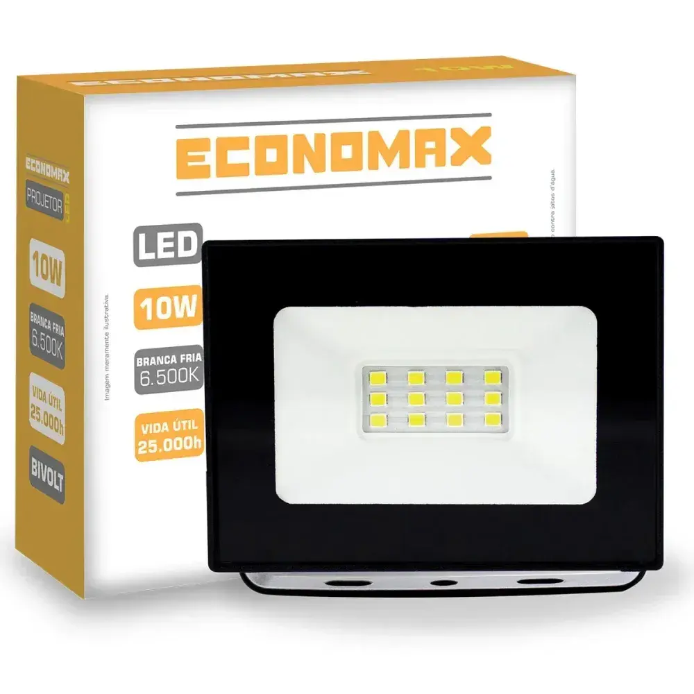 Refletor de led preto 600LM 10W 6500K biv Economax — fotografia 2