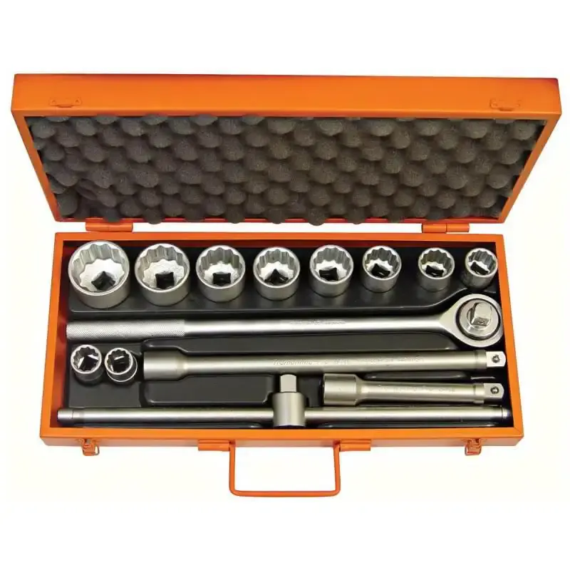 Maleta de soquetes estriados e acessórios 3/4 POL com 14 peças Tramontina — fotografia de referência