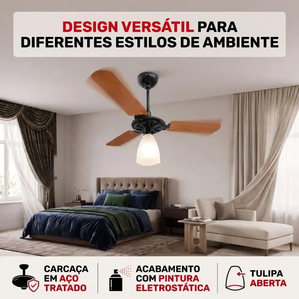 Ventilador de teto aeris 3 pás tulipa aberta casa LYS Marrom 220 V — fotografia 11