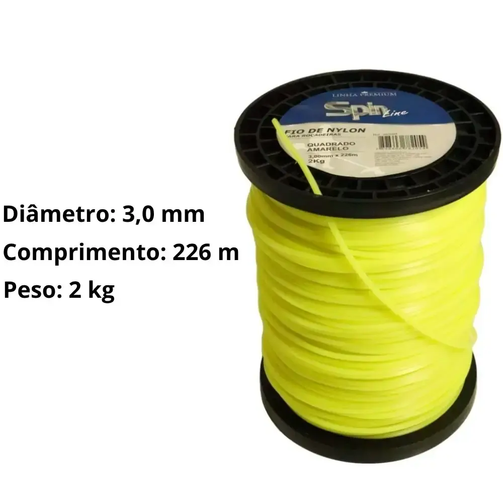 Fio de Nylon 3,0 mm Quadrado para Roçadeira Bobina 2 KG 226 Metros Amarelo VULCAN — fotografia 2