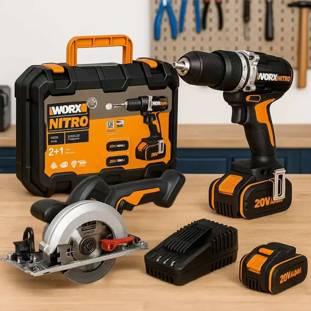 Parafusadeira e furadeira de impacto brushless 1/2POL com 2 baterias e carregador serra circular 20V worx Positec — fotografia 7