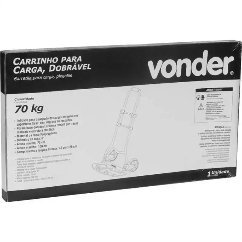 Carrinho para carga 70 KG dobrável Vonder — fotografia 4