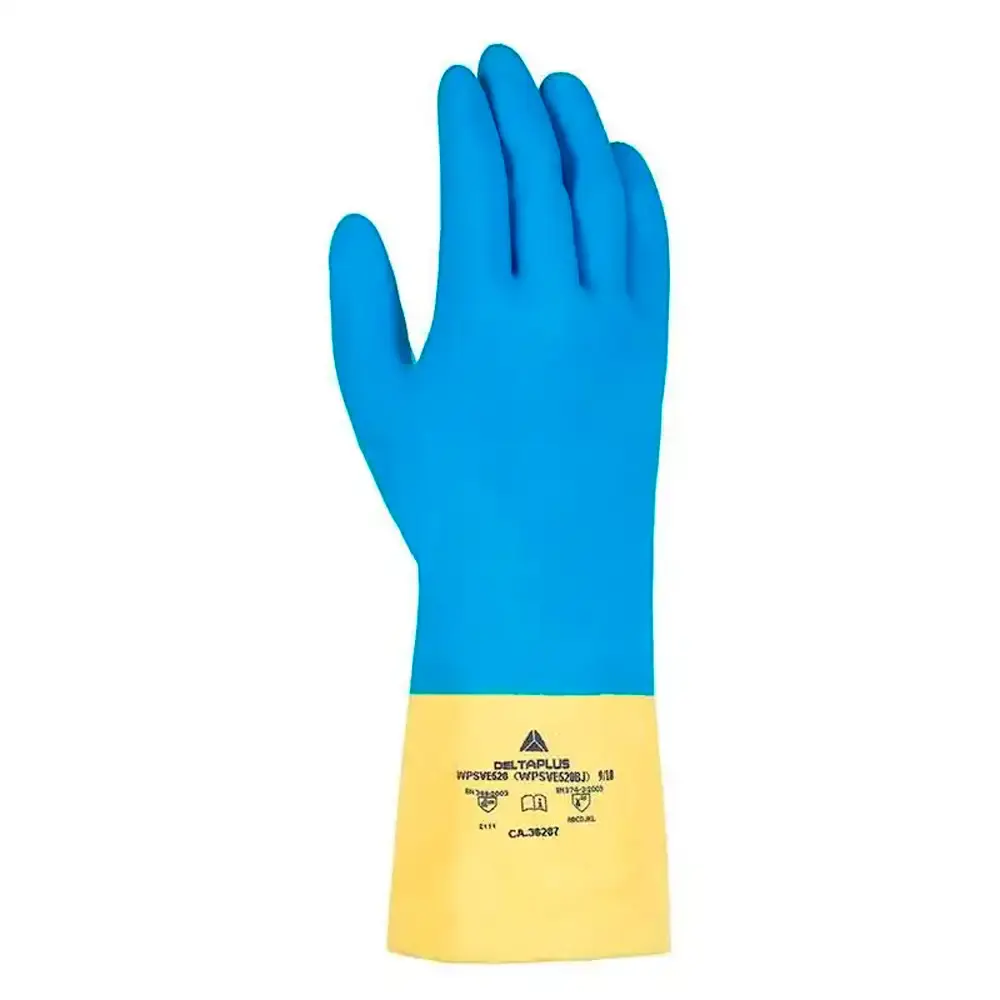 Kit 5 unidades luva de borracha latex para solvente bicolor banho de neopreme GG 260 MM delta plus — fotografia 2