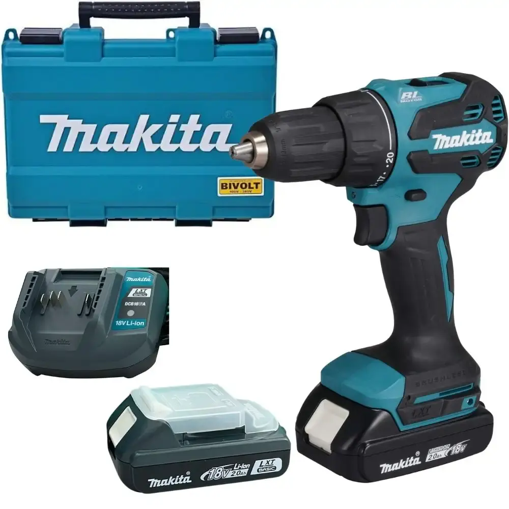 Parafusadeira furadeira impacto 18V 1/2 POL com 2 baterias carregador e maleta Makita