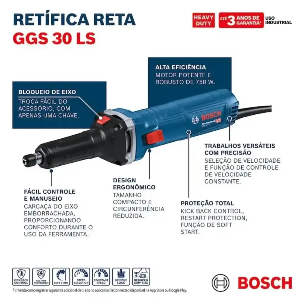 Retífica longa reta 750W 33000 RPM 12B5 GGS30 LS Bosch 220 V — fotografia 6