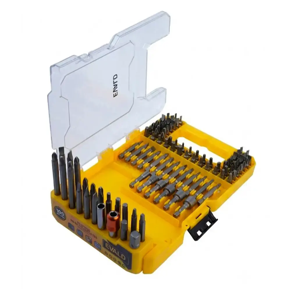 Estojo de bits e soquetes kit 100 peças com adaptadores e suporte magnético Evald — fotografia 3