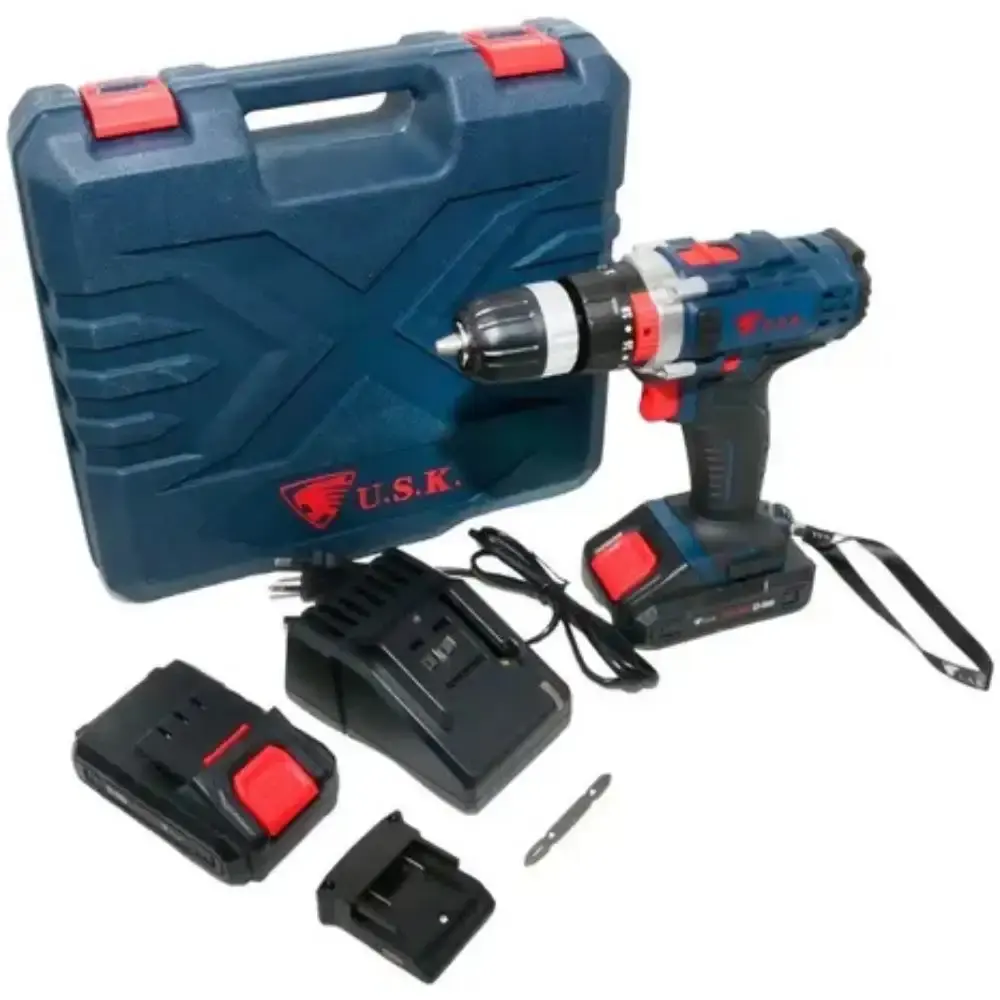 Parafusadeira furadeira de impacto a bateria 21V com carregador 2 baterias e maleta MAX-08 USK bivolt — fotografia 3