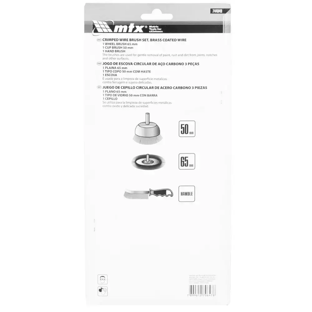 Escova de aço kit com 3 peças 1 manual e 2 circulares haste 65 MM MTX — fotografia 5