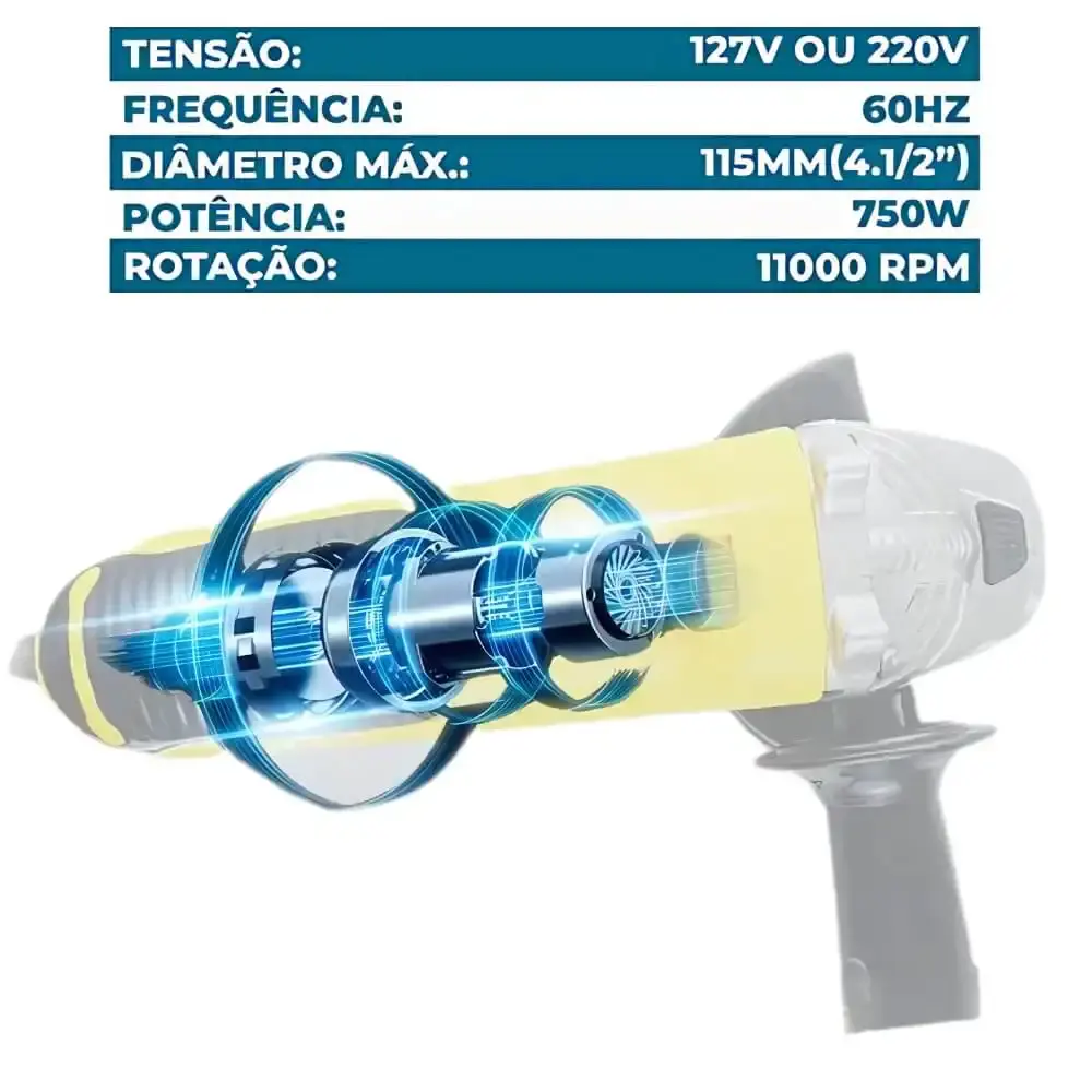 Esmerilhadeira angular 750W 4.1/2 POL MEE-750 Menegotti 220 V — fotografia 4