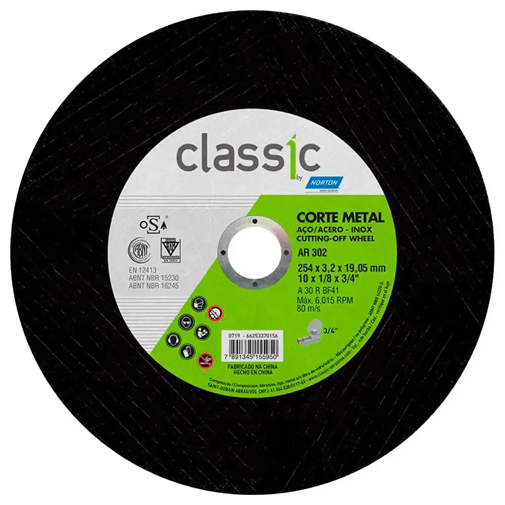 Disco de Corte 10" 2 telas Furo 3/4"maxi Classic 66253370156 NORTON