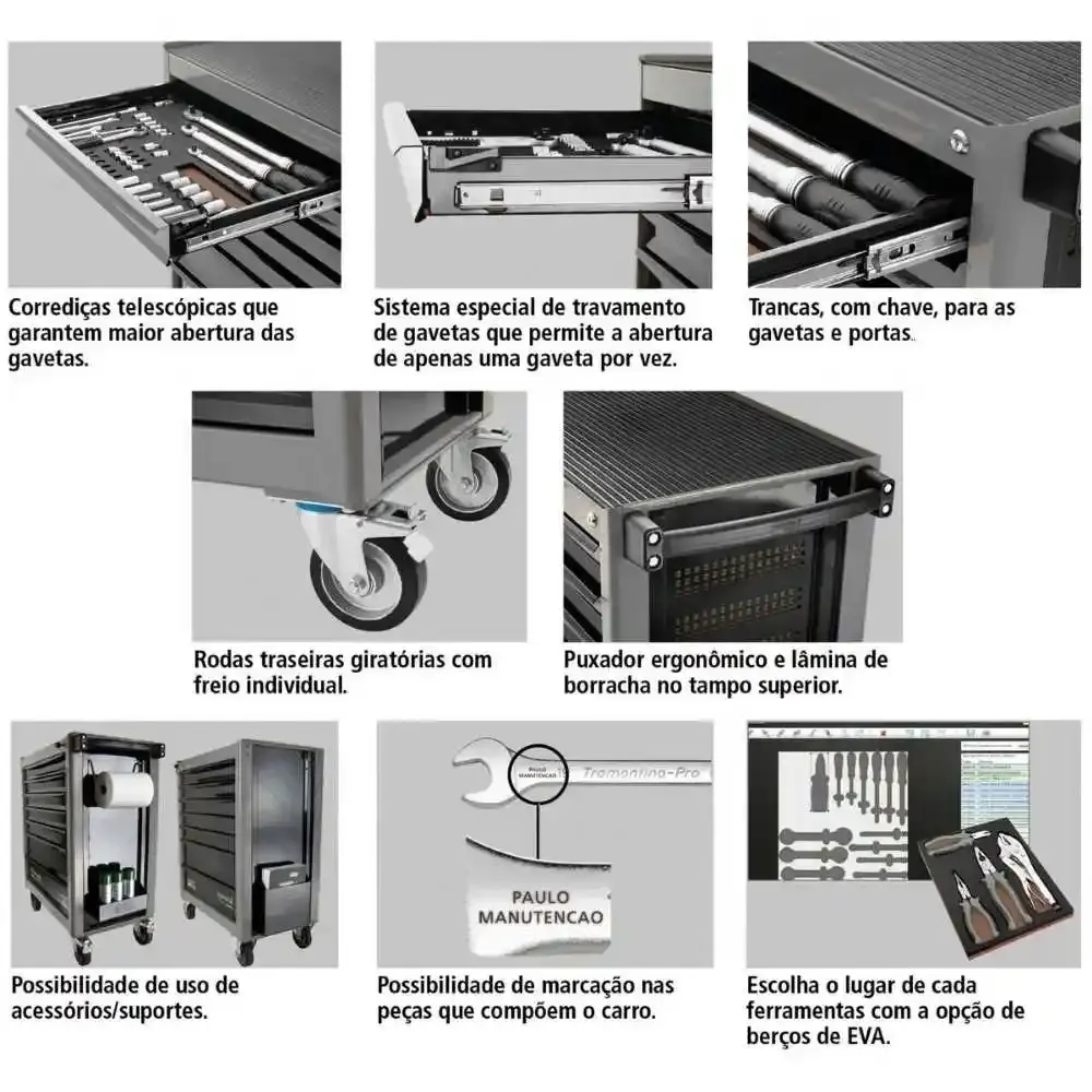 Carrinho de Ferramentas 100 x 84 x 46 CM 7 Gavetas com 110 Peças TRAMONTINA — fotografia 6
