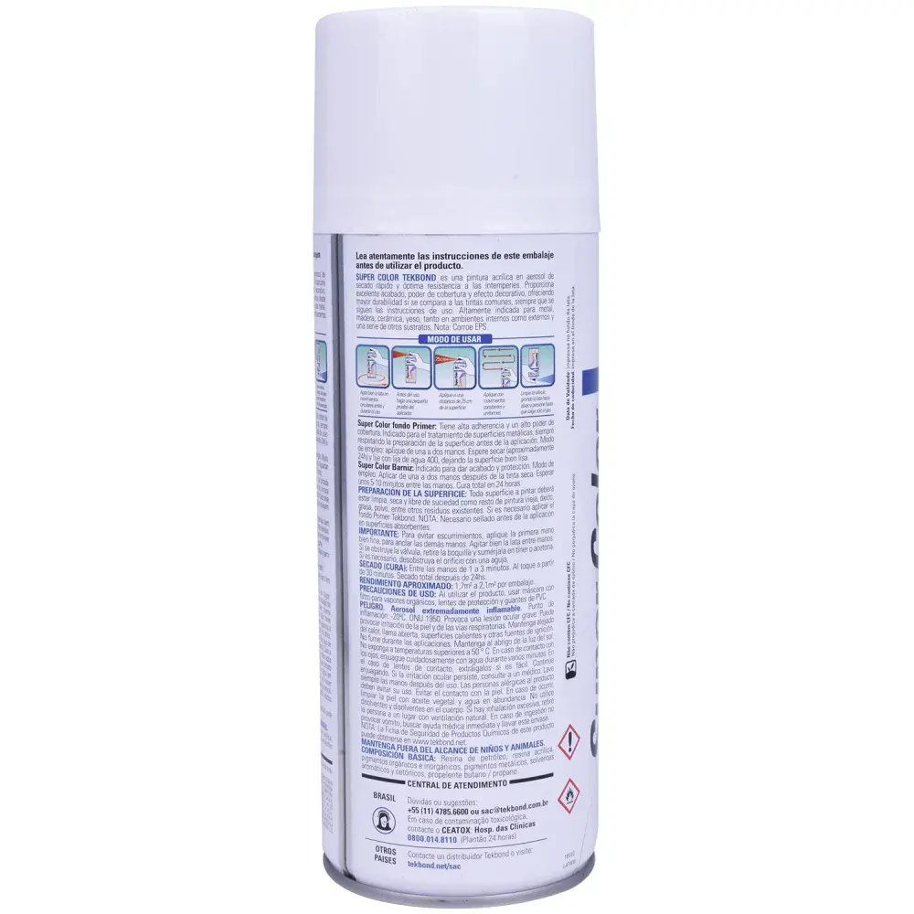 Tinta spray uso geral branco fosco 350ML Tekbond — fotografia 2