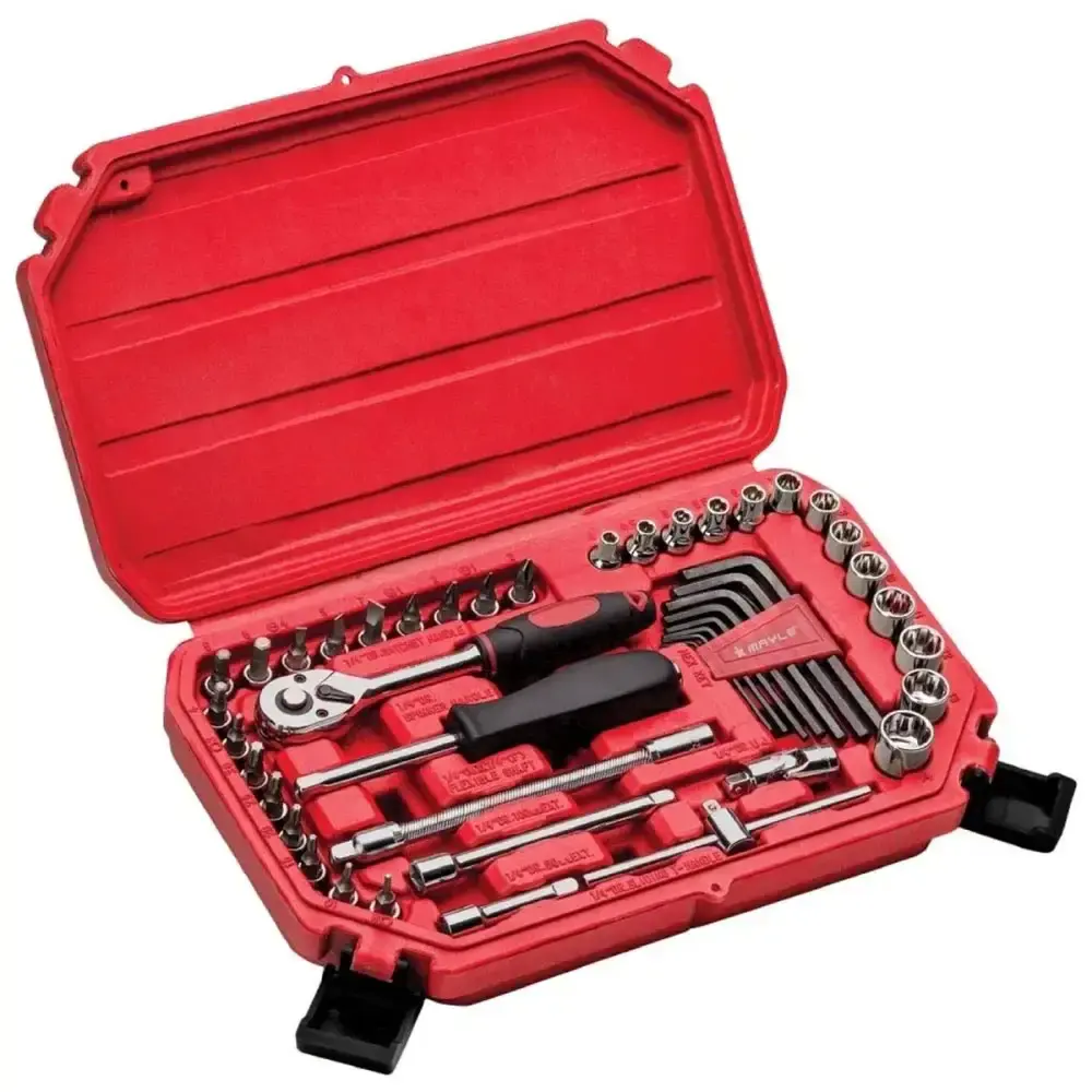 Jogo de soquete sextavado 1/4 POL kit 45 peças CRV 4 a 14 MM 110045 Mayle