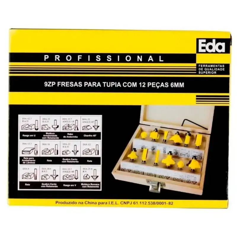 Jogo de fresas para tupia metal duro para madeira haste 6 MM kit com 12 peças 9ZP Eda — fotografia 4