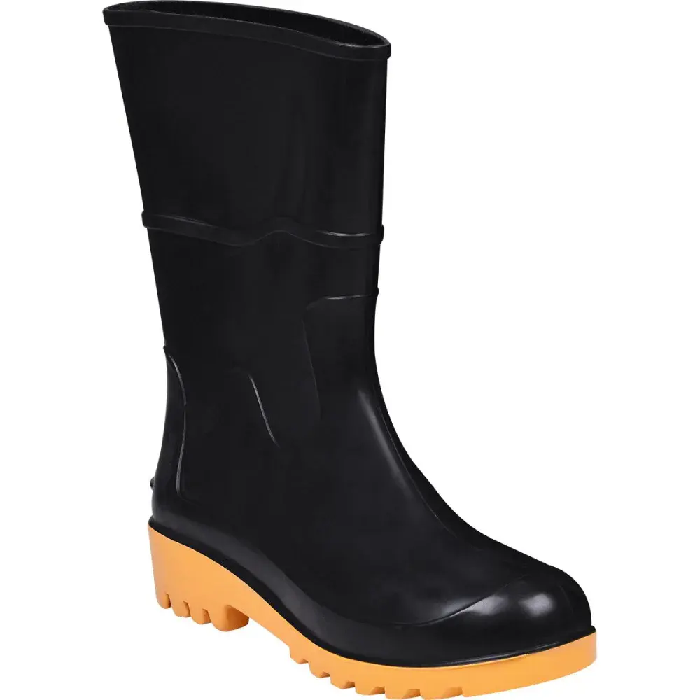 Bota pvc cano médio N°35/36 preta solado amarelo Worker — fotografia 3