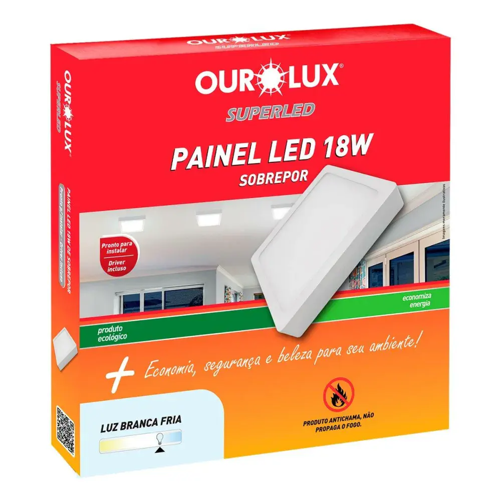 Painel led sobrepor 18W biv 4000K quadrado Ourolux — fotografia 2