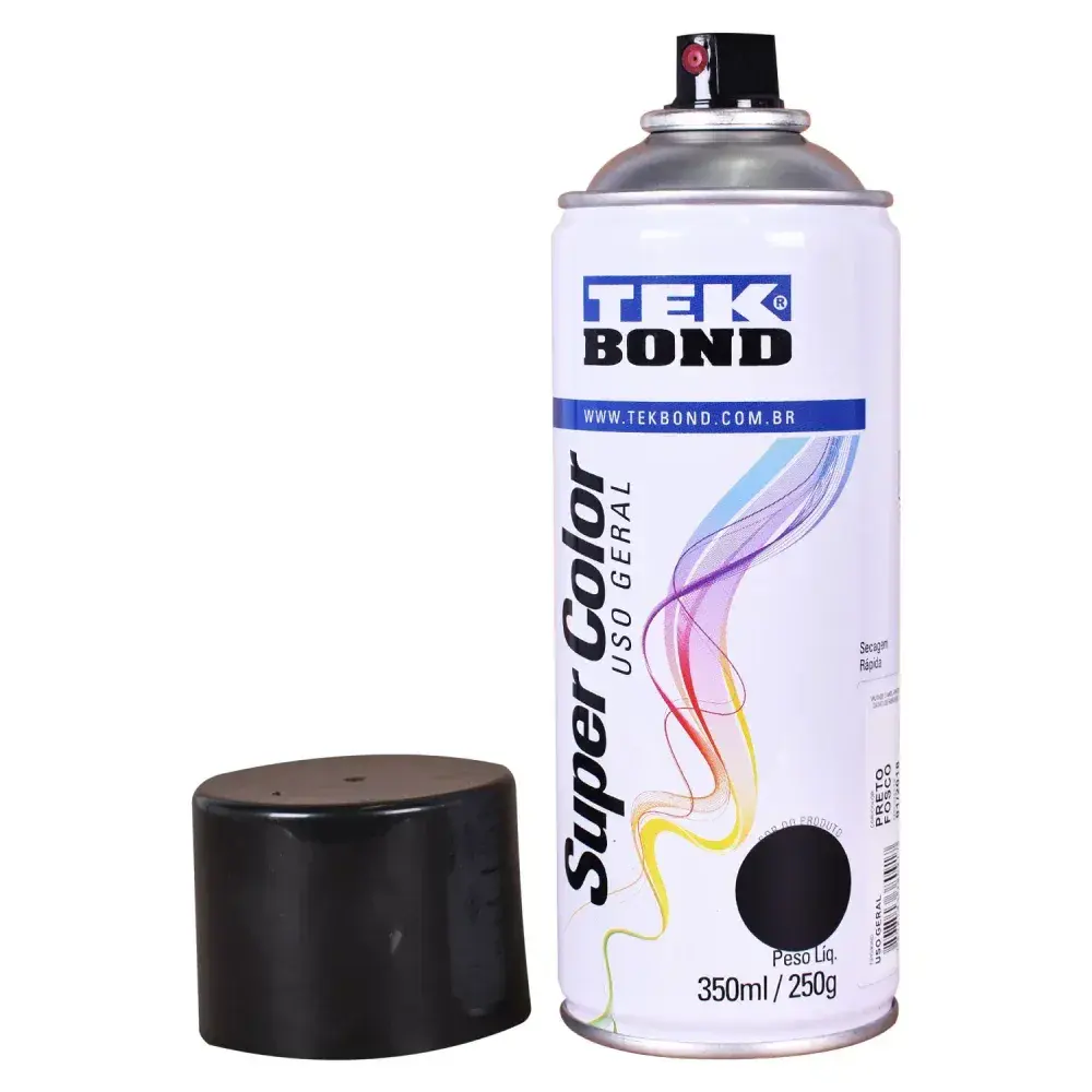 Tinta spray super color preto fosco 350ML Tekbond — fotografia 6