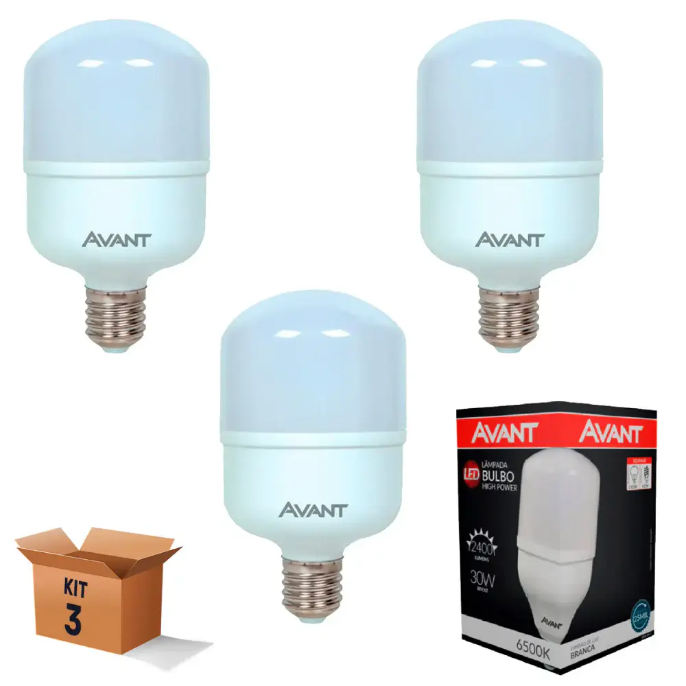 Kit 3 lâmpadas led bulbo 30W 6500K alta potência Avant