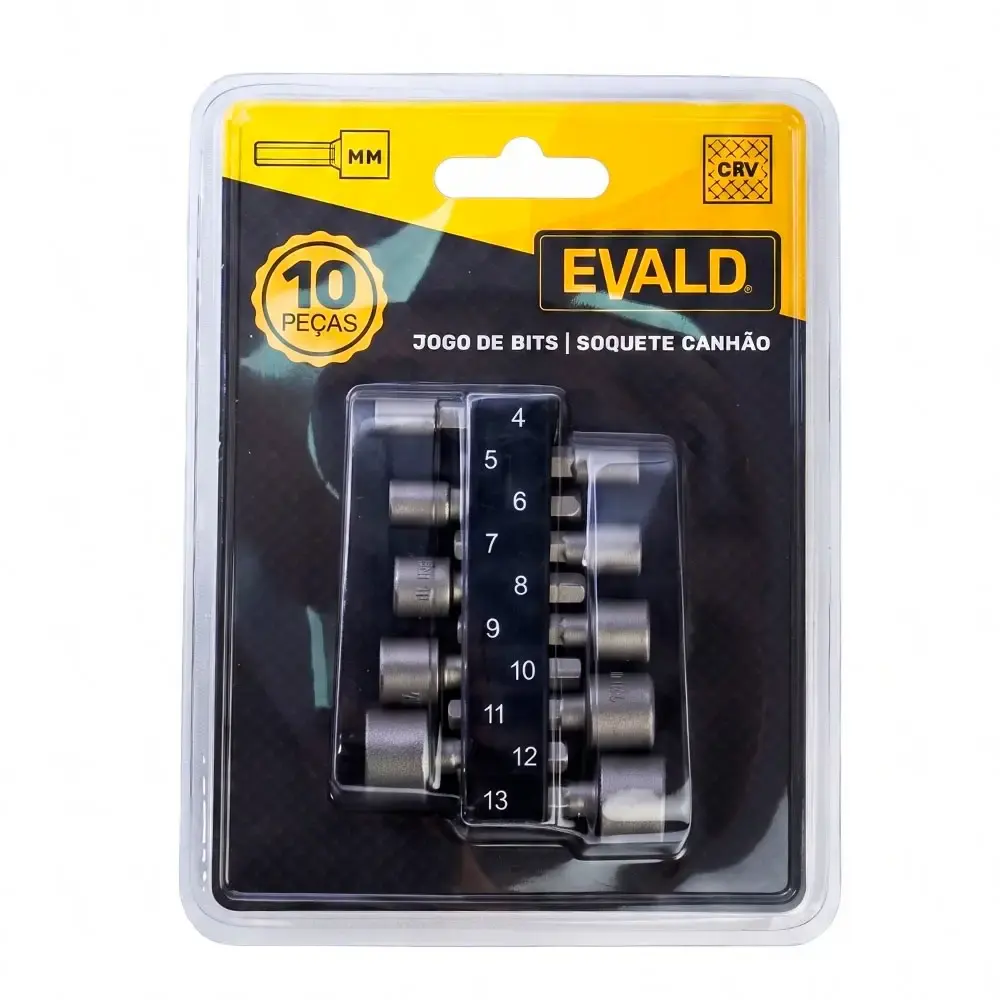 Jogo de soquetes canhão kit com 10 bits de 4 a 13 MM Evald — fotografia 5