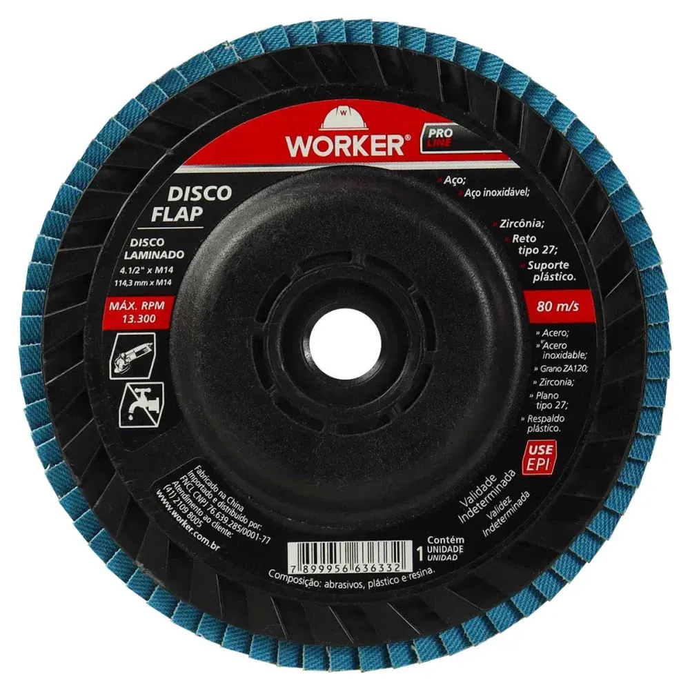Disco flap rosca M14 inox G60 reto 4.1/2”- 114,3MM Worker — fotografia de referência