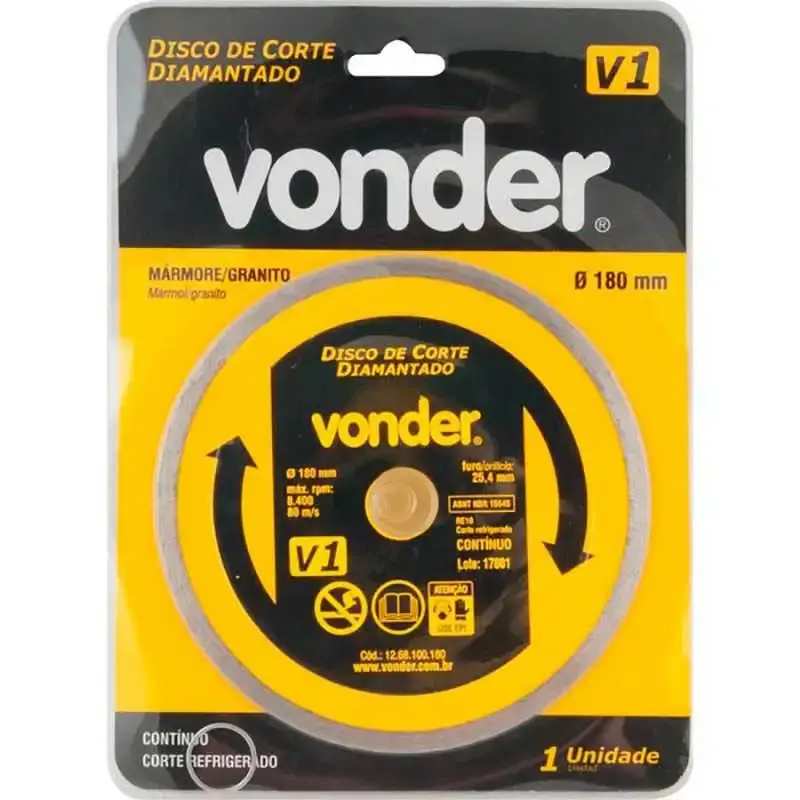 Disco de corte diamantado 7 POL 180 MM furo 22 MM V1 liso contínuo Vonder — fotografia 3