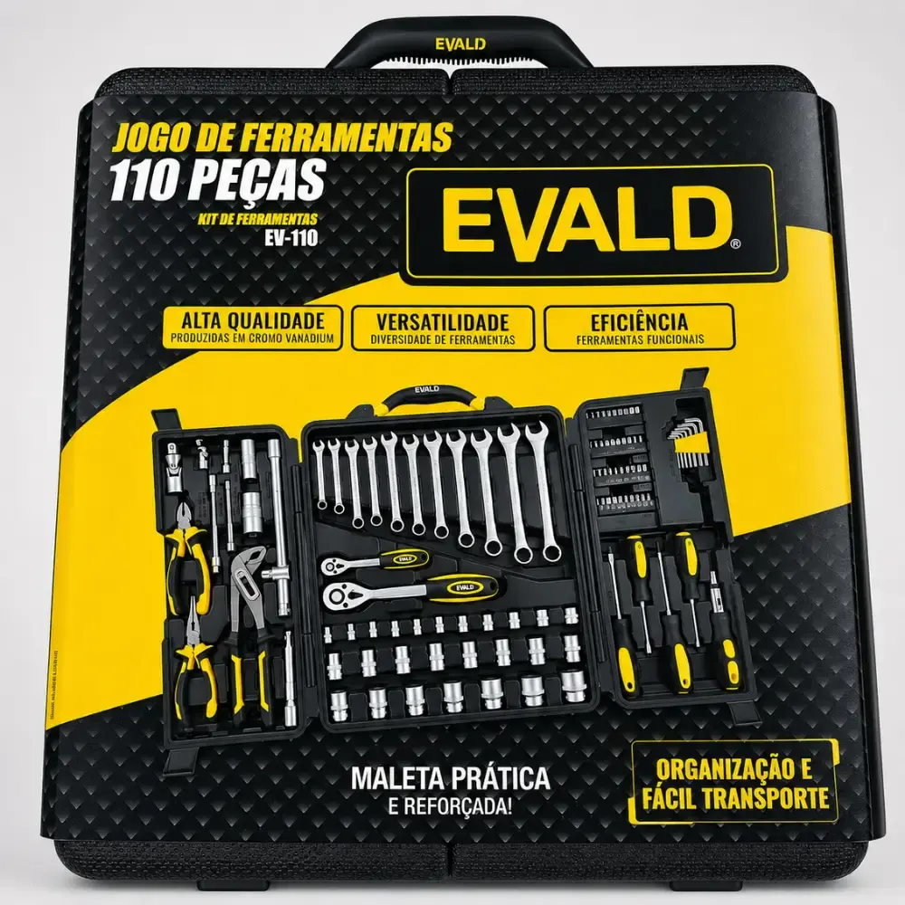 Kit de ferramentas 110 peças cromo vanádio jogo completo com maleta EV-110 Evald — fotografia 5