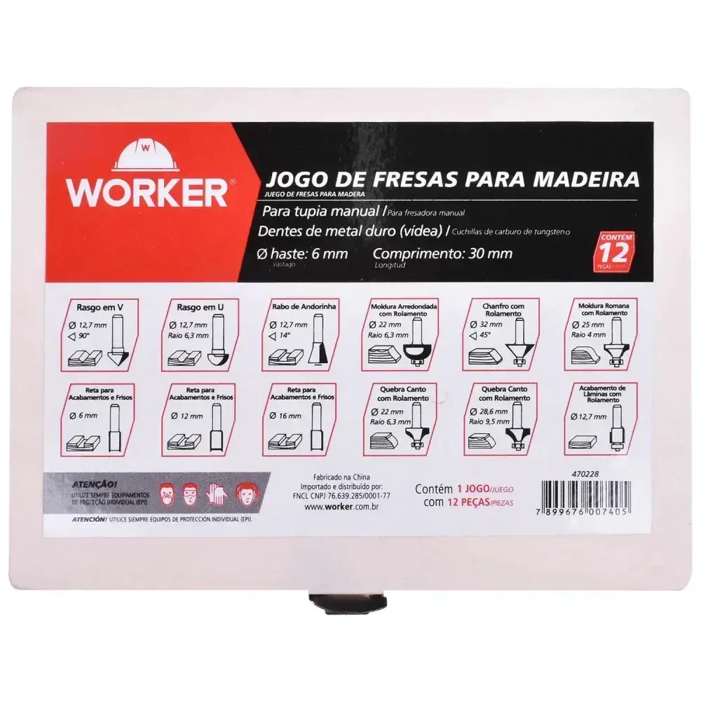 Jogo de fresas para madeira em haste 6MM com 12 peç Worker — fotografia 9