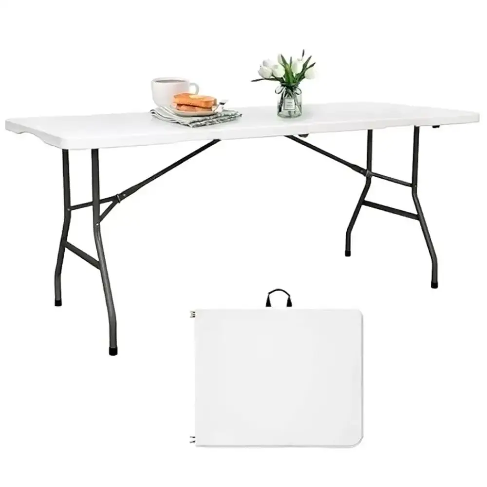 Mesa Dobrável Vira Maleta com Alça 180 × 70 CM Portátil até 150 KG ZELT Branco — fotografia 10