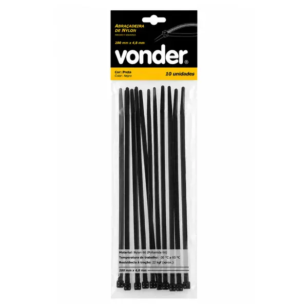 Abraçadeira de nylon 280X4,8 preta C/10 - Vonder — fotografia de referência