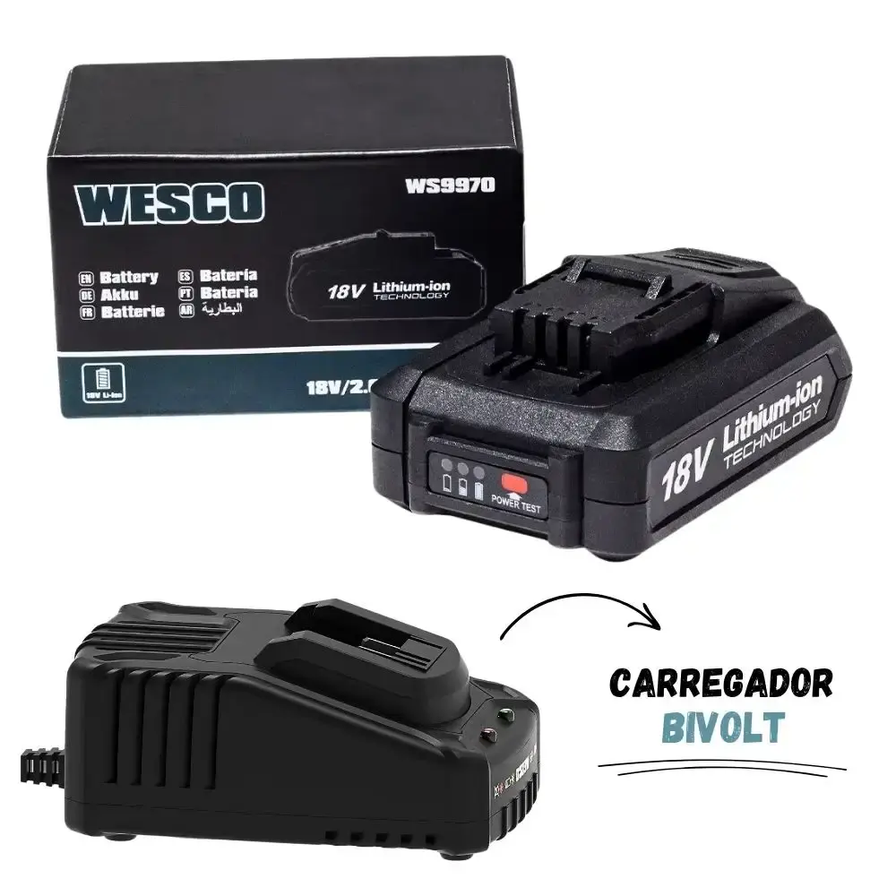 Refletor de led com bateria de lítio 18V 2.0 ah e carregador Wesco — fotografia 3