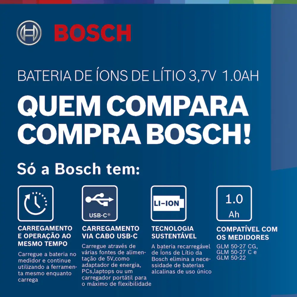 Bateria 1.0AH 3.7V para trena laser GLM 50-27 c e GLM 50-27 CG BA 3.7V Bosch — fotografia 9