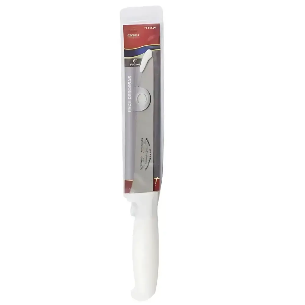 Faca para desossa aço inox 6 POL 15 CM cabo branco Corneta — fotografia 5