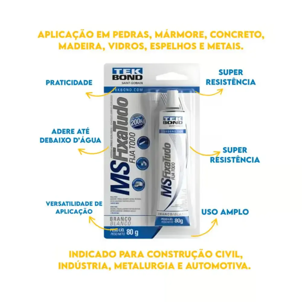 Cola adesivo MS fixa tudo branco 80 gramas Tekbond — fotografia 4