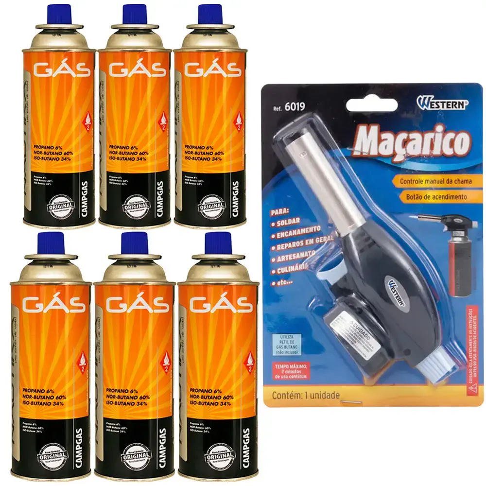 Maçarico portátil com 6 cartuchos de gás butano 227 nautika Western