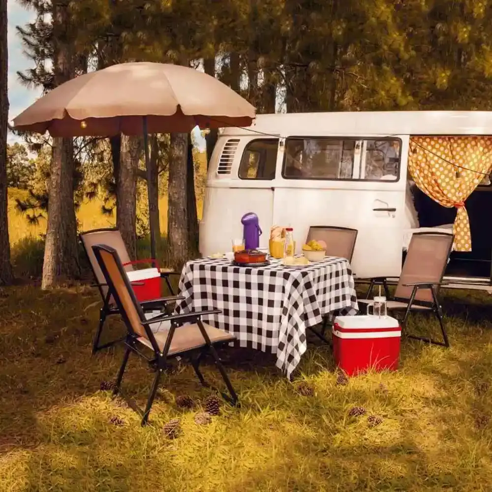 Conjunto de mesa e guarda-sol com 4 cadeiras para jardim acapulco Mor — fotografia 12