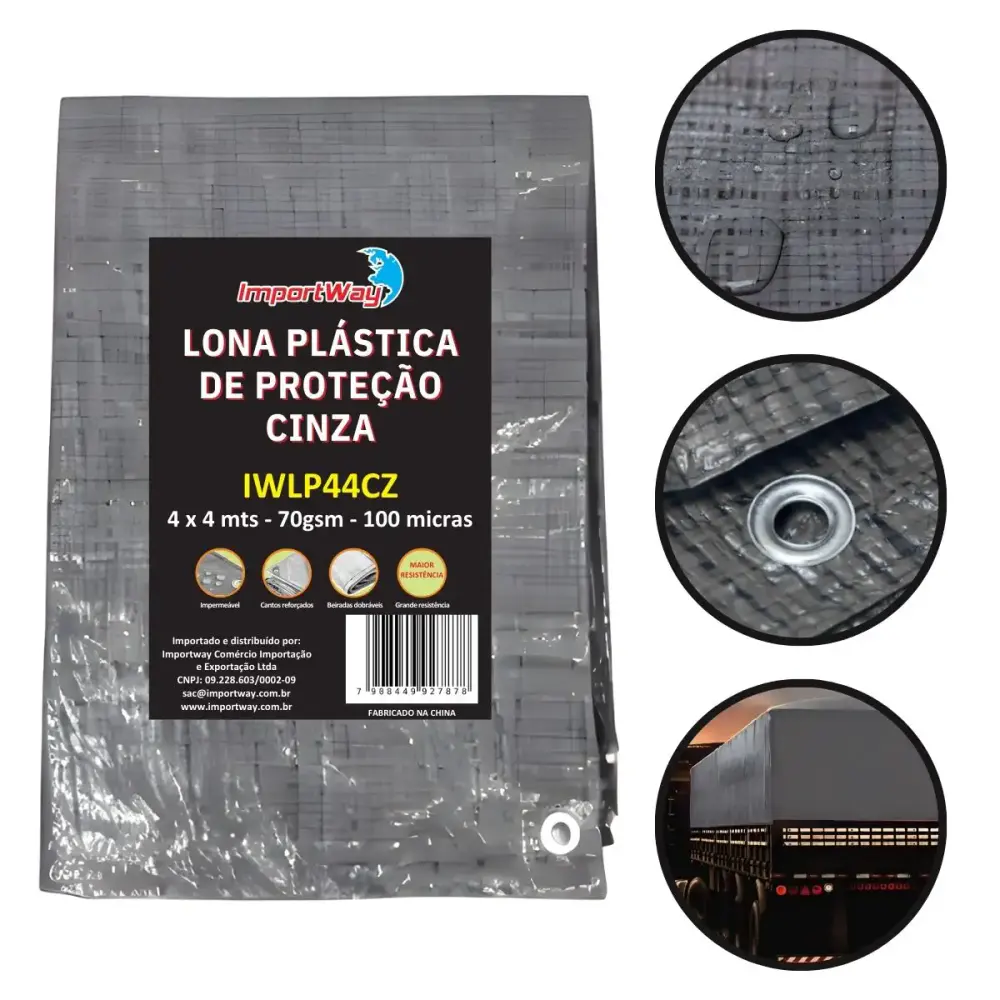 Lona Carreteiro 100 Micras Leve 4 x 4 Metros Cinza IWLP53TR IMPORTWAY