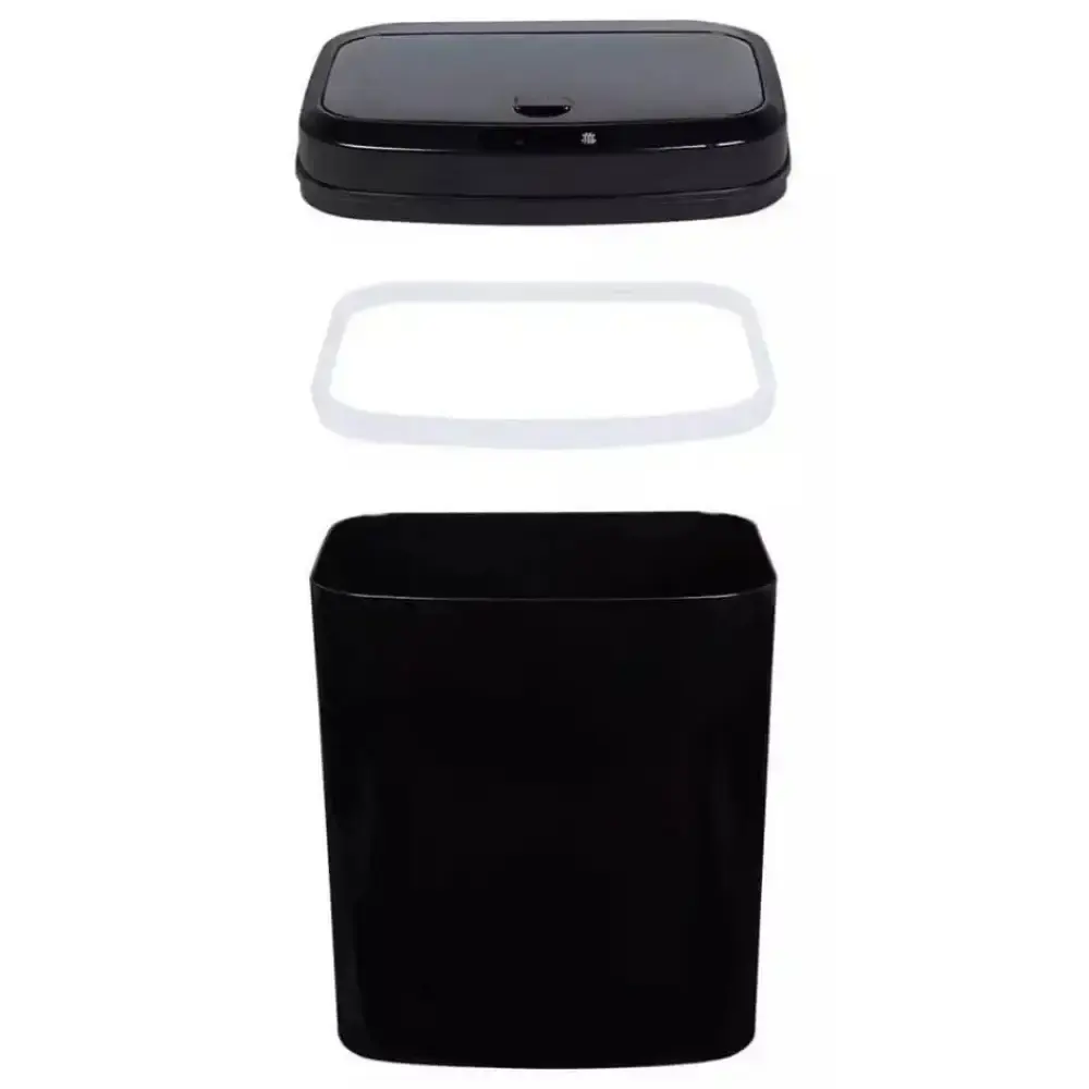 Lixeira automática preta 16 litros USB Kala com suporte para papel higiênico 3 rolos preto evald — fotografia 5