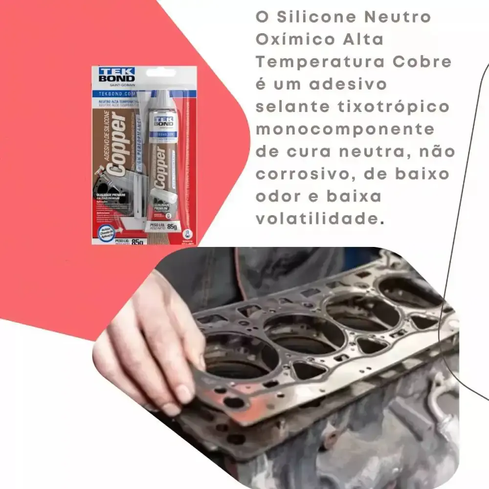 Silicone neutro para alta temperatura cobre 85G Tekbond — fotografia 5